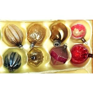 8 Vintage Mixed Glass/Mercury Christmas~ Shapes~ Indented~ Frosted ~Ornaments